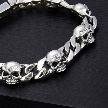 Sterling Silver Domineering Skull Bracelet Men's Korean-style Fashionable Hip Hop Punk Hand Jewelry