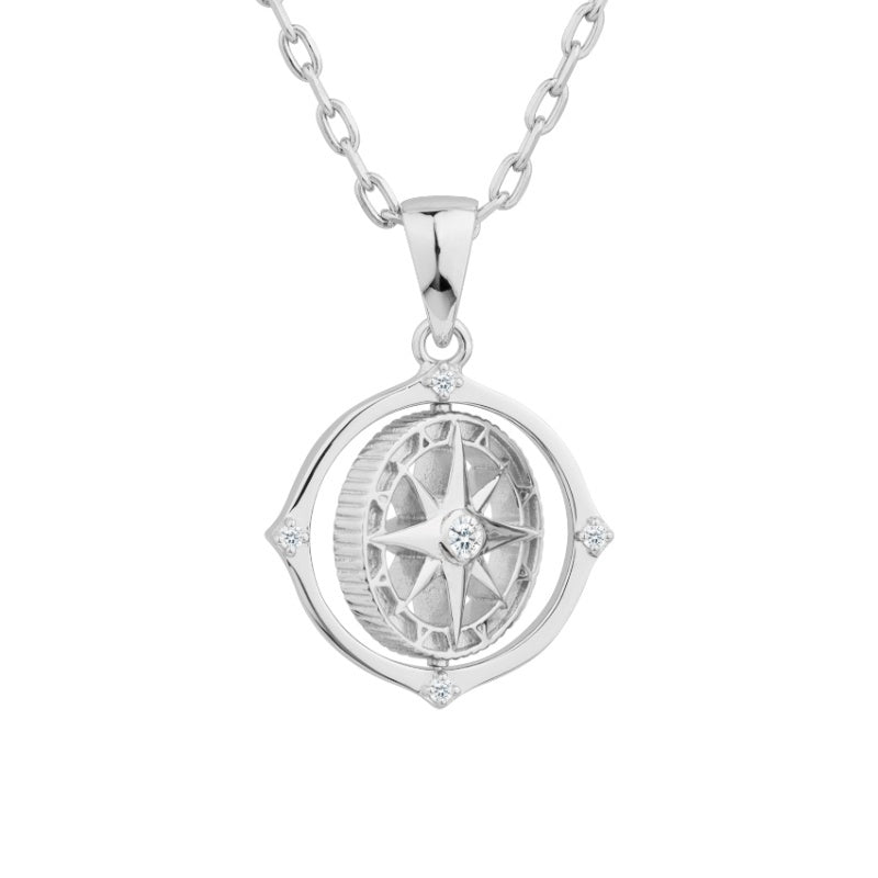 925 Sterling Silver Rotating Compass Pendant Necklace