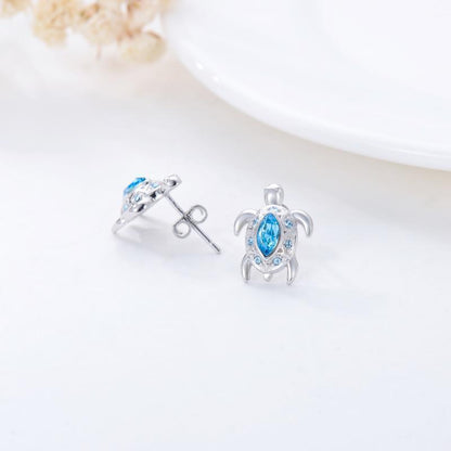 Boucles d'oreilles à tige en argent sterling 925 avec motif tortue de mer sur le thème de l'océan