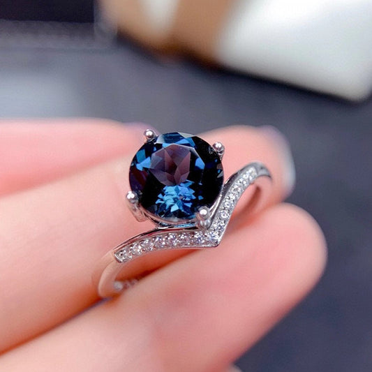 Bague en argent avec topaze bleue de Londres pour femme