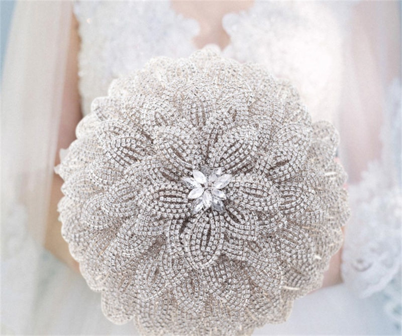 Handmade Rhinestone Gold Handheld Flower Bridal Wedding Bouquet