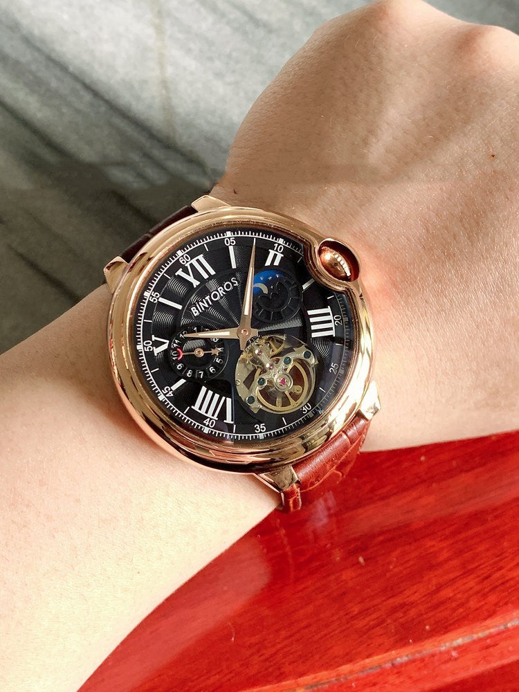 Reloj mecánico con tourbillon hueco y luminoso multifuncional de esfera grande para hombre