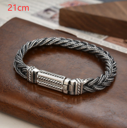 Sterling Silver Safety Pattern Woven Fox Tail Bracelet For Men