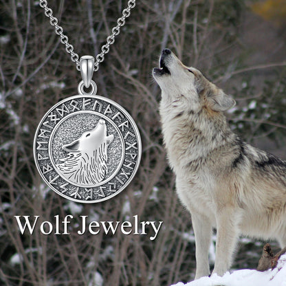 Collar de lobo vikingo, joyería vikinga, moneda de runas vikingas, colgante de lobo para hombres y mujeres