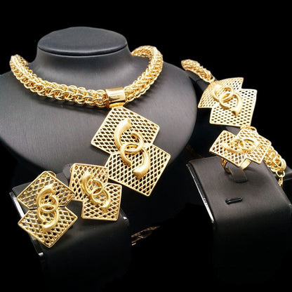 Dubai Gold 18K Gold Plated Jewelry Set Exaggerated Pendant