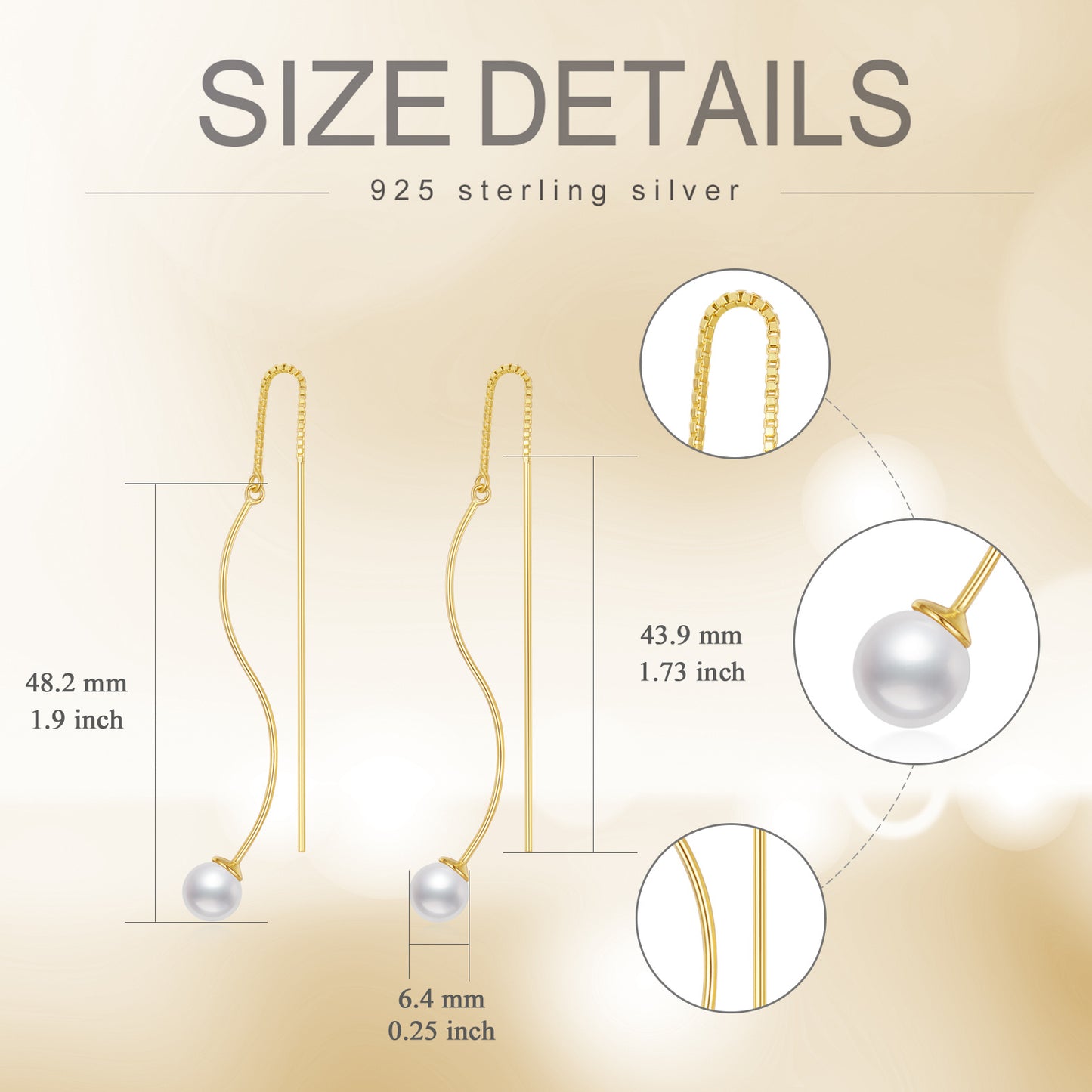 Sterling Silver Long Pearl Dangle Threader Earrings for Women