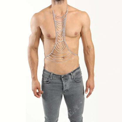 Mens Body Chains Festival Cosplay Jewelry Tops Chest Necklace