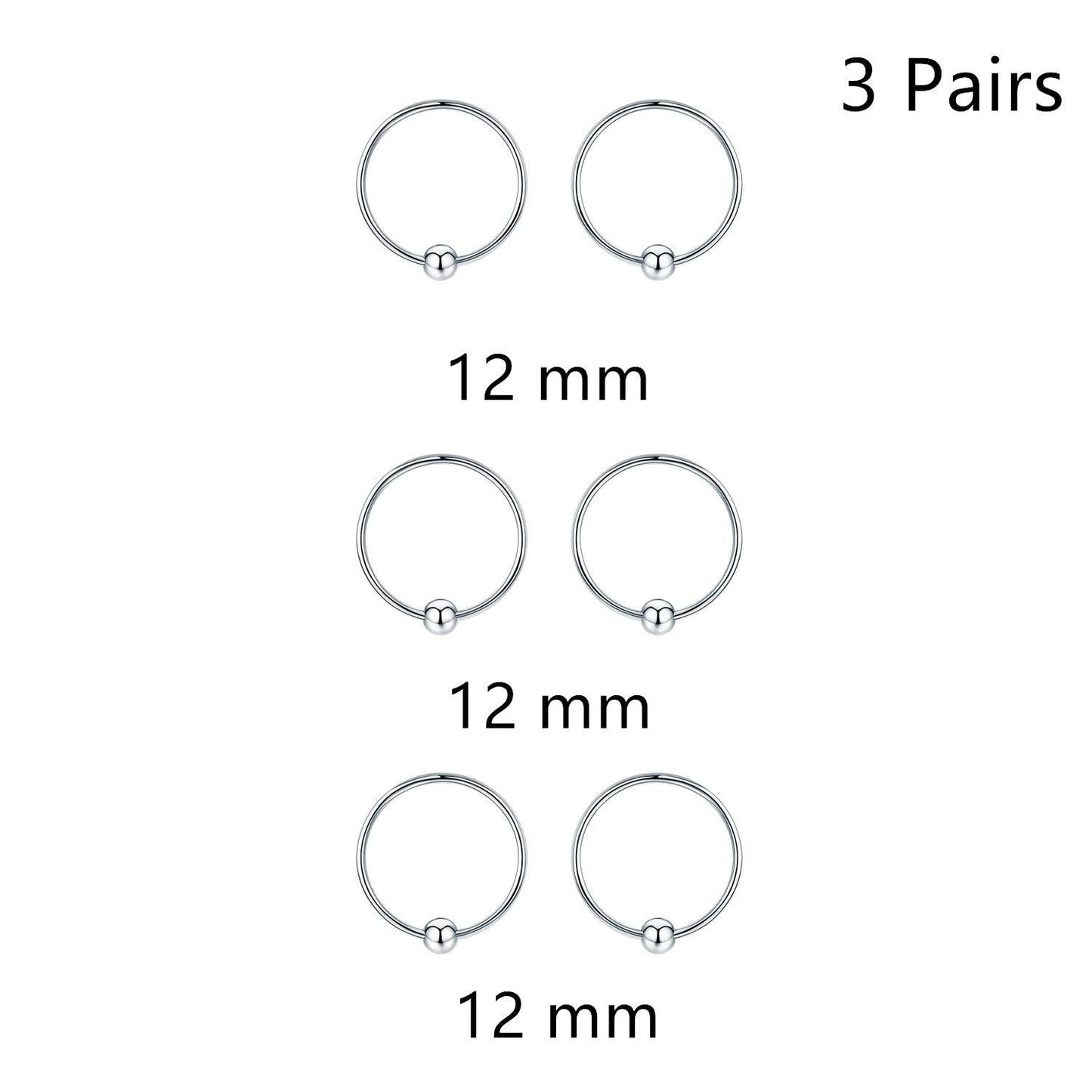 Boucles d'oreilles créoles hypoallergéniques en argent sterling pour cartilage, fines et délicates, pour femmes