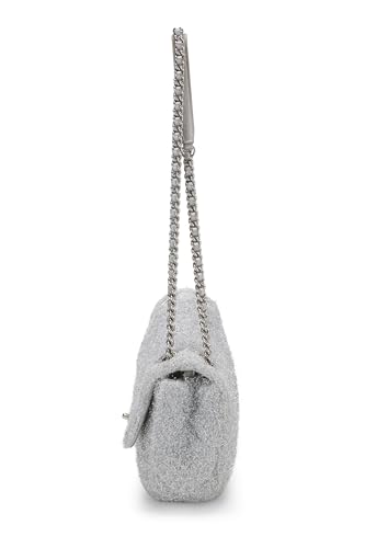 Chanel, sac à rabat classique Pluto Glitter Silver Knit Medium d'occasion, argent