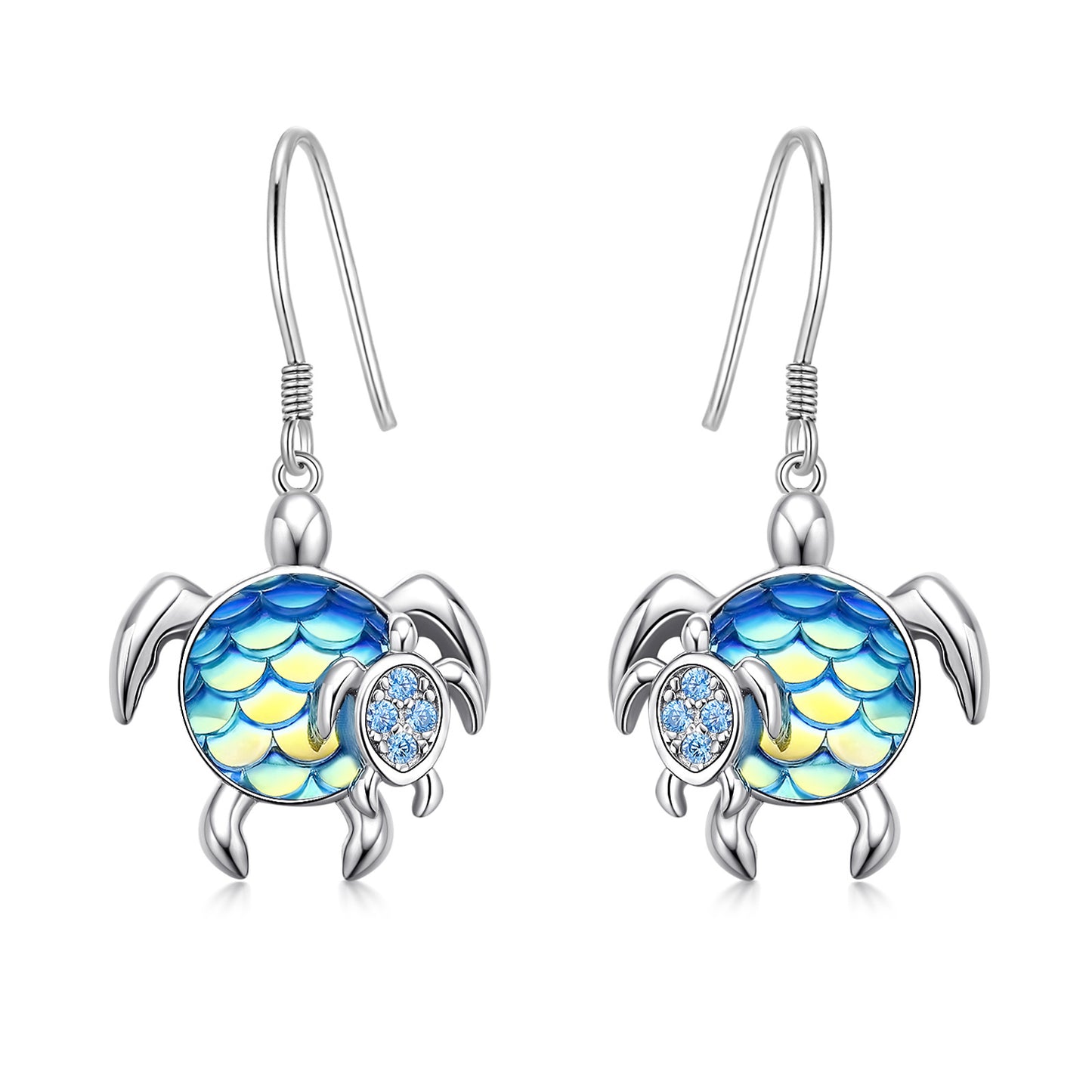 Boucles d'oreilles tortues en argent sterling maman et bébé pendantes mère et fille tortue