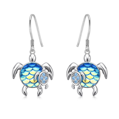 Boucles d'oreilles tortues en argent sterling maman et bébé pendantes mère et fille tortue