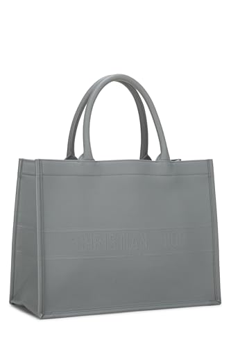 Dior, Bolso tipo libro mediano de piel de becerro con relieve gris Pre-Loved, Gris