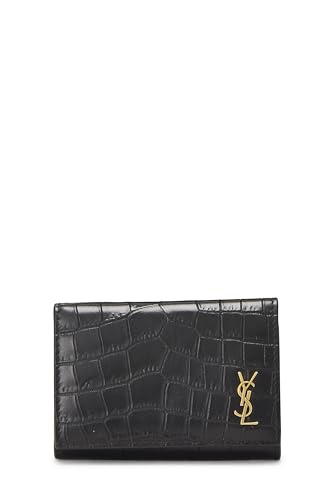 Yves Saint Laurent, Porte-clés en cuir noir gaufré d'occasion, noir