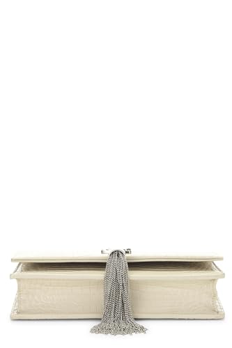 Yves Saint Laurent, Pre-Loved White Embossed Kate Tassel Wallet On Chain (WOC) Small, White