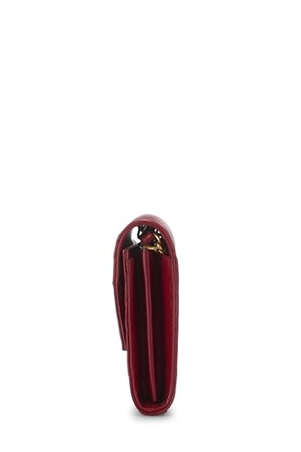 Yves Saint Laurent, Portefeuille enveloppe sur chaîne en cuir de veau grainé rouge d'occasion (WOC), rouge