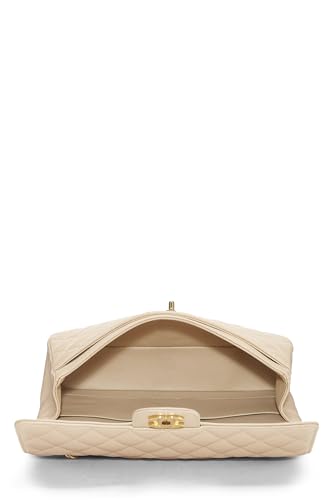 Chanel, sac à rabat double classique matelassé beige caviar d'occasion, taille M, beige