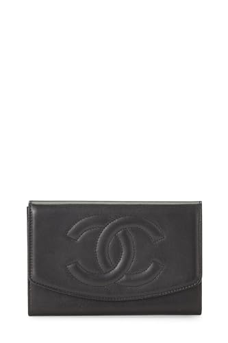 Chanel, portefeuille compact Timeless « CC » en cuir d'agneau noir d'occasion, noir