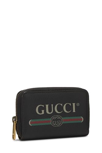 Gucci, portefeuille compact en cuir noir avec logo d'occasion, noir