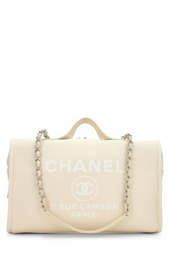 Chanel, Deauville Boston en toile beige d'occasion, beige