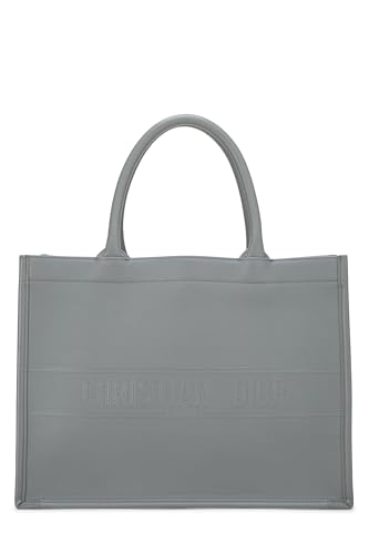 Dior, Bolso tipo libro mediano de piel de becerro con relieve gris Pre-Loved, Gris