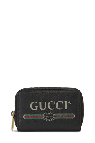 Gucci, portefeuille compact en cuir noir avec logo d'occasion, noir