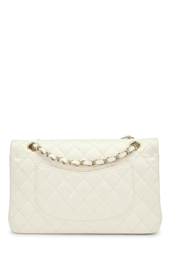 Chanel, sac à main classique à double rabat en cuir d'agneau matelassé blanc de taille moyenne, blanc