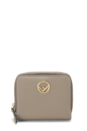 Fendi, portefeuille compact « F is Fendi » en cuir de veau gris d'occasion, gris