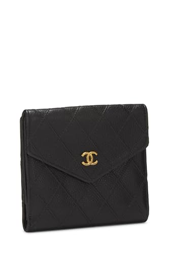 Chanel, Pre-Loved Black Caviar Compact Wallet, Black