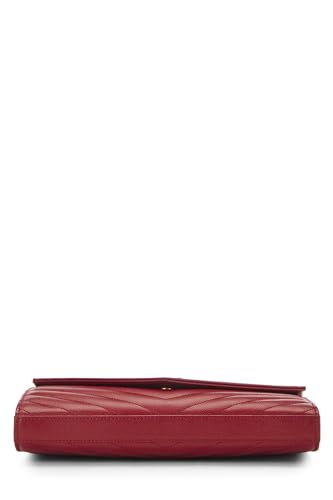 Yves Saint Laurent, portefeuille monogrammé en cuir grainé rouge d'occasion sur chaîne, rouge