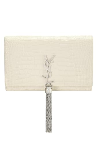 Yves Saint Laurent, Portefeuille à pampilles Kate en relief blanc sur chaîne (WOC) Small, blanc