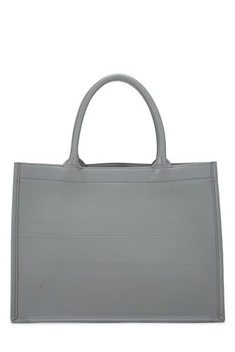 Dior, Bolso tipo libro mediano de piel de becerro con relieve gris Pre-Loved, Gris