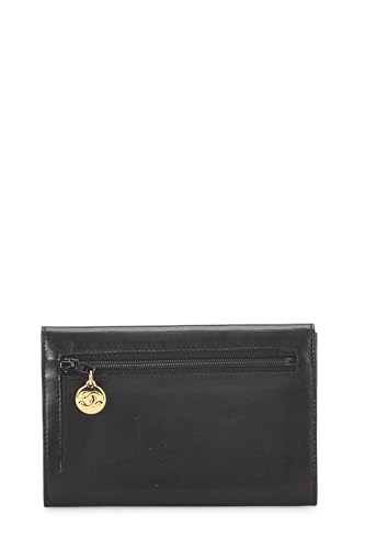 Chanel, portefeuille compact Timeless « CC » en cuir d'agneau noir d'occasion, noir