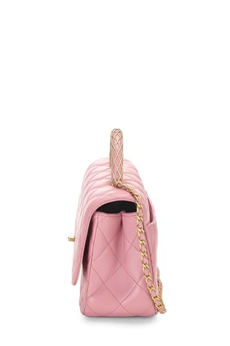 Chanel, Petit sac à main rectangulaire en cuir d'agneau matelassé rose d'occasion, rose