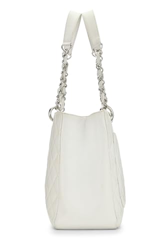 Chanel, Grand sac cabas matelassé Caviar blanc d'occasion (GST), blanc