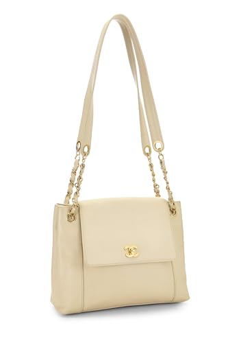 Chanel, Pre-Loved White Caviar Zip Tote, White