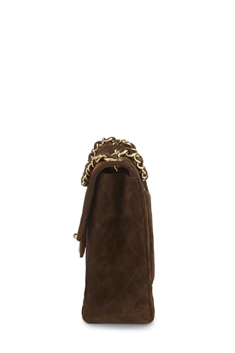 Chanel, Jumbo demi-rabat en daim matelassé marron d'occasion, marron