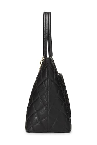 Chanel, Pre-Loved Black Quilted Caviar Medallion Tote, Black