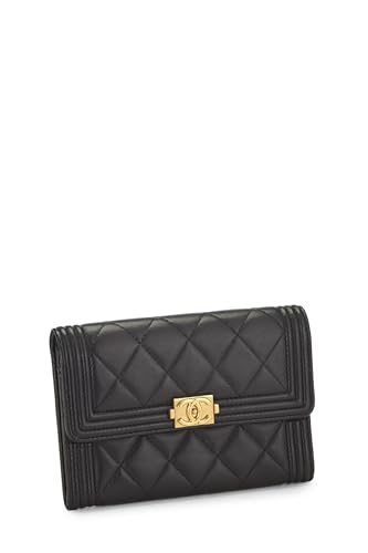 Chanel, Portefeuille Boy en cuir d'agneau matelassé noir d'occasion, noir