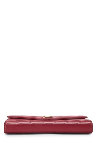 Yves Saint Laurent, Pre-Loved Red Grainy Leather Monogram Wallet On Chain (WOC), Red