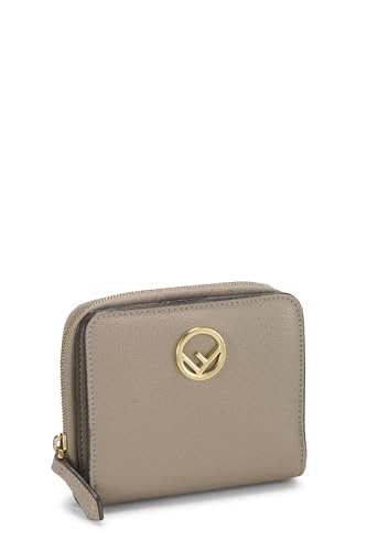 Fendi, portefeuille compact « F is Fendi » en cuir de veau gris d'occasion, gris