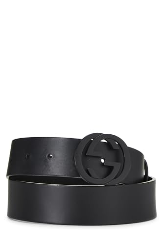 Gucci, Ceinture GG entrelacée en cuir noir Guccissima d'occasion, noir