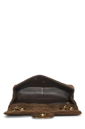 Chanel, Jumbo demi-rabat en daim matelassé marron d'occasion, marron