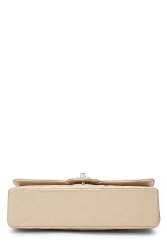 Chanel, sac à rabat double classique matelassé beige caviar d'occasion, taille M, beige