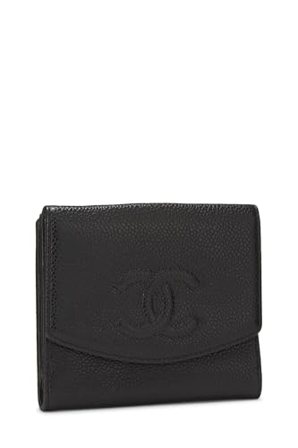 Chanel, portefeuille compact Timeless 'CC' Black Caviar d'occasion, noir