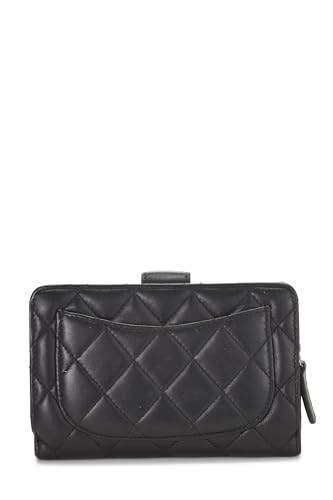 Chanel, Portefeuille compact en cuir d'agneau matelassé noir d'occasion, noir