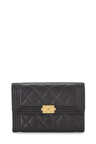 Chanel, Pre-Loved Black Quilted Lambskin Boy Wallet, Black