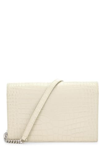 Yves Saint Laurent, Pre-Loved White Embossed Kate Tassel Wallet On Chain (WOC) Small, White