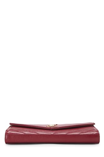 Yves Saint Laurent, Pre-Loved Red Grained Calfskin Envelope Wallet-On-Chain (WOC), Red