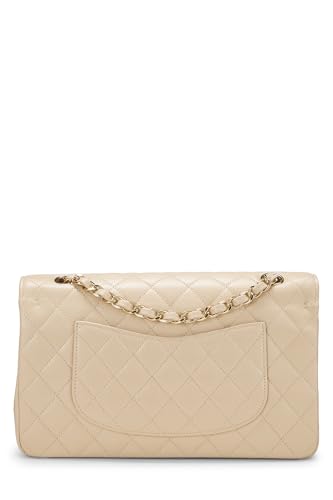 Chanel, sac à rabat double classique matelassé beige caviar d'occasion, taille M, beige