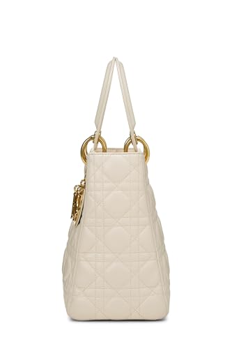 Dior, Pre-Loved Cream Cannage Quilted Lambskin Lady Dior Medium, White